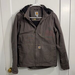 Carhart full swing jacket with detachable hood.